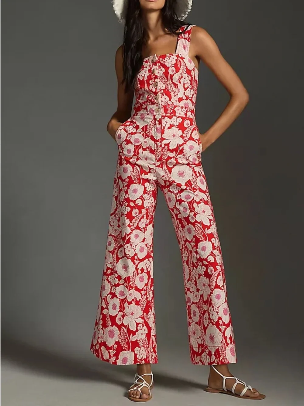 Maeve by Anthropologie - The Colette Red Floral Jumpsuit - Picture 1 of 8